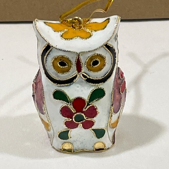 (NEW) Collectible ENAMEL CLOISONNE OWLS Set of 3 Hanging Ornaments - Picture 6 of 9